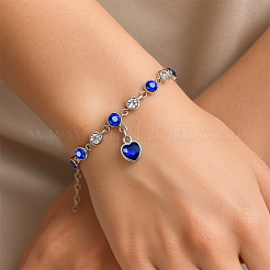 2Pcs 2 Colors Heart Alloy Rhinestone Charms Bracelets&nbsp;BJEW-HY0001-06