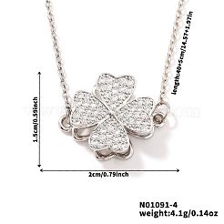 Saint Patrick's Day Clover Brass Micro Pave Clear Cubic Zirconia Pendant Necklaces for Women&nbsp;UQ5497-2