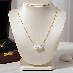 Imitation Double Pearl Pendant 304 Stainless Steel Cable Chain Necklaces for Women Comfortable Fit Casual Wear&nbsp;JR2668