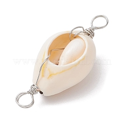 6Pcs 6 Styles Natural Cowrie Shell Copper Wire Wrapped Star & Heart & Round Links&nbsp;PALLOY-JF02940