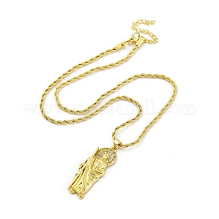 Brass Micro Pave Clear Cubic Zirconia Saint Jude Pendant Necklaces&nbsp;NJEW-C071-01C-G