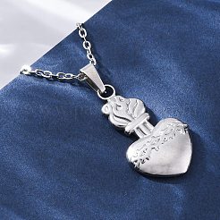 Fire Thorn Sacred Heart of Jesus 304 Stainless Steel Pendant Necklaces&nbsp;NJEW-M096-14P