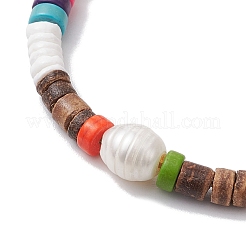 Adjustable Synthetic Turquoise Heishi & Natural Sea Shell & Coconut & Cultured Freshwater Pearl Beaded Braided Bead Bracelets for Women&nbsp;BJEW-JB11543