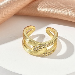 Brass Micro Pave Cubic Zirconia Cuff Open Rings&nbsp;RJEW-C163-15G