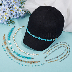 8Pcs 8 Styles Synthetic Turquoise Cross & Natural Trochid Shell & Natural Turquoise & Aluminum & 304 Stainless Steel Baseball Cap Chain&nbsp;HJEW-SC0002-39