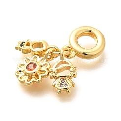 Brass Cubic Zirconia Boy & Flower & Girl European Dangle Charms&nbsp;KK-U048-22G