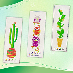 3 Sets 3 Style DIY Oval & Cactus Pattern Bookmark Cross-Stitch Kit&nbsp;DIY-NB0008-96