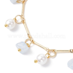 Natural Aquamarine & Glass Shell Beads Charm Bracelets&nbsp;BJEW-JB12307-03
