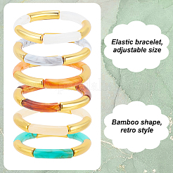 6Pcs 6 Colors Acrylic Curved Tube Beaded Stretch Braceles Set for Women&nbsp;BJEW-AN0001-53