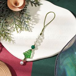 Brass Glass with Natural Quartz Crystal with Natural White Jade Mobile Straps&nbsp;HJEW-JM02288