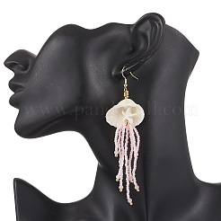 304 Stainless Steel Dyed Synthetic Turquoise & Natural Rose Quartz & Glass Seed Beaded Jellyfish Dangle Earrings&nbsp;EJEW-MZ00529-02
