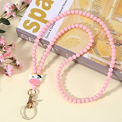 1Pc Cow Head & Round Beaded Silicone ID Card Neck Strap Card Holders&nbsp;NJEW-SW00026-04