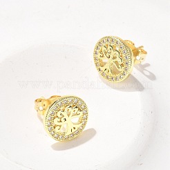 Brass Micro Pave Clear Cubic Zirconia Stud Earrings&nbsp;EJEW-P303-01B-G