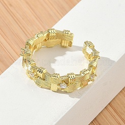 Brass Micro Pave Cubic Zirconia Cuff Open Rings&nbsp;RJEW-C163-13G