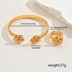 Elegant Middle Eastern Brass Flower Cuff Ring & Bangle Set for Women&nbsp;CW9871