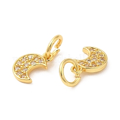 Rack Plating Brass Pave Clear Cubic Zirconia Moon Charms with Jump Ring&nbsp;KK-Z026-01G