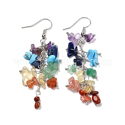 Gemstone Chip Beaded Dangle Earrings&nbsp;EJEW-I264-01P-03