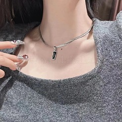 Rectangle 304 Stainless Steel Cubic Zirconia Snake Chain Pendant Necklaces&nbsp;FS-WGB1AC9-01