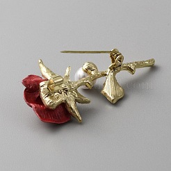 Crystal Rhinestone Rose Flower with Plastic Pearl Beaded Brooch Pin&nbsp;JEWB-WH0030-14A-G