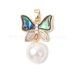 3Pcs 3 Sizes Natural Paua Shell with Round White Shell Pearl Pendants&nbsp;PALLOY-JF05084