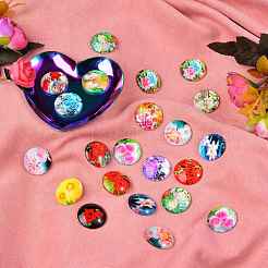 Flower Printed Glass Cabochons&nbsp;sgGGLA-SZ0001-14