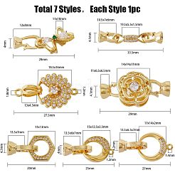 6Sets 6 Style Brass Micro Pave Clear Cubic Zirconia Fold Over Clasps&nbsp;KK-FH0003-70