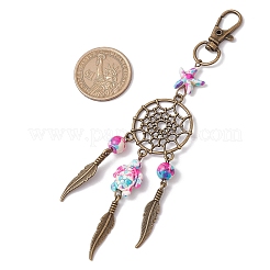 Synthetic Turquoise Starfish Turtle & Alloy Woven Net/Web with Feather Pendant Decorations&nbsp;HJEW-JM03126