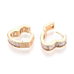 Brass Micro Pave Clear Cubic Zirconia Heart Hoop Earrings&nbsp;EJEW-T048-27G
