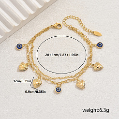 Brass Sweet Romantic Blue Evil Eye Heart Pendant Anklets for Women's Gift&nbsp;CA3994