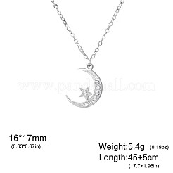304 Stainless Steel Crystal Rhinestone Moon with Star Pendant Necklaces for Unisex&nbsp;WGDDE1C-01
