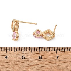 Rhombus & Flat Round Brass Micro Pave Cubic Zirconia Stud Earrings for Women&nbsp;EJEW-G428-20G-04