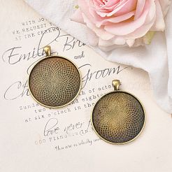 Tibetan Style Flat Round Alloy Big Pendant Cabochon Settings&nbsp;TIBEP-Q049-09AB-NR