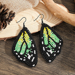 Bohemian Style Green Butterfly Wing Glass Bead Handmade Dangle Earrings&nbsp;FV2215
