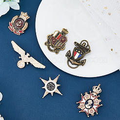 6Pcs 6 Style Anchor & Eagle & Crown & Star Enamel Pins&nbsp;JEWB-FH0001-14
