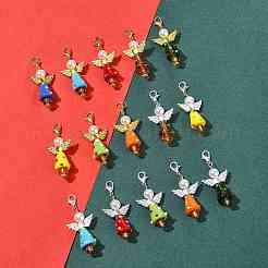 8Pcs Christmas Angel Handmade Lampwork & ABS Plastic Imitation Pearl Pendant Decorations&nbsp;HJEW-FS00065
