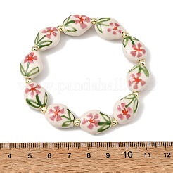 Handmade Printed Porcelain Floral Oval Beaded Stretch Bracelets&nbsp;BJEW-JB14182