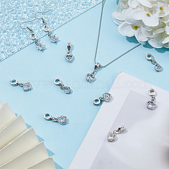 48Pcs 6 Styles Alloy Pave Clear Cubic Zirconia European Dangle Charms&nbsp;PALLOY-FI00002