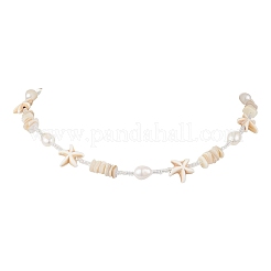 Summer Beach Synthetic Turquoise Starfish & Natural Cultured Freshwater Pearl & Shell & Glass Seed Beaded Necklaces for Women&nbsp;NJEW-TA00198
