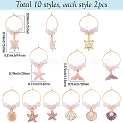 20Pcs 10 Styles Ocean Theme Alloy Enamel Wine Glass Charms&nbsp;AJEW-SC00056