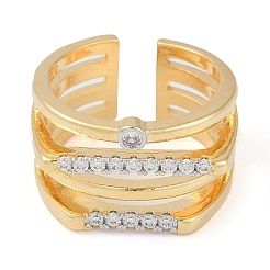 Brass Micro Pave Clear Cubic Zirconia Open Cuff Ring&nbsp;RJEW-Q819-03G