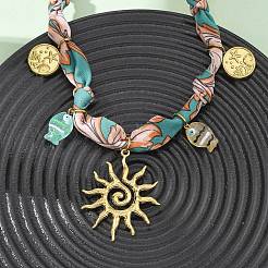 304 Stainless Steel Sun & Resin Fish Pendant Polyester Scarf Necklaces for Women&nbsp;NJEW-D340-03G