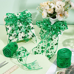 Saint Patrick's Day Theme Polyester Shamrock Printed Ribbon&nbsp;OCOR-WH0100-72