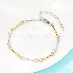 Two-tone 304 Stainless Steel Twisted Rope Link Chain Bracelets for Women&nbsp;BJEW-A160-09GP