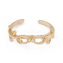 Branch Leaf Rack Plating Brass with Clear Cubic Zirconia Open Cuff Ring Settings&nbsp;KK-G455-12G