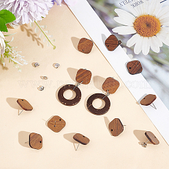 20 Pairs Walnut Wood Square Stud Earring Findings&nbsp;WOOD-UN0001-03