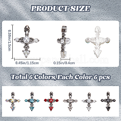 36Pcs 6 Styles Cross Alloy Rhinestone Cabochons&nbsp;MRMJ-CP0001-30B