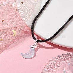 Glass Crescent Moon Pendant Necklaces&nbsp;NJEW-JN04579-03