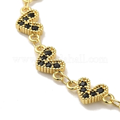 Rack Plating Brass Micro Pave Cubic Zirconia Heart Link Chain Bracelets for Women&nbsp;BJEW-P323-09G