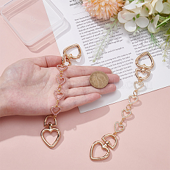 2Pcs 2 Colors Alloy Rhinestone Heart Link Chain Bag Extension Chains&nbsp;AJEW-UN0002-66