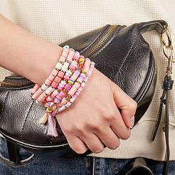 8Pcs 8 Style Love Word Polymer Clay Heishi Beaded Stretch Bracelets Set for Teen Girl Women&nbsp;BJEW-SZ0001-79
